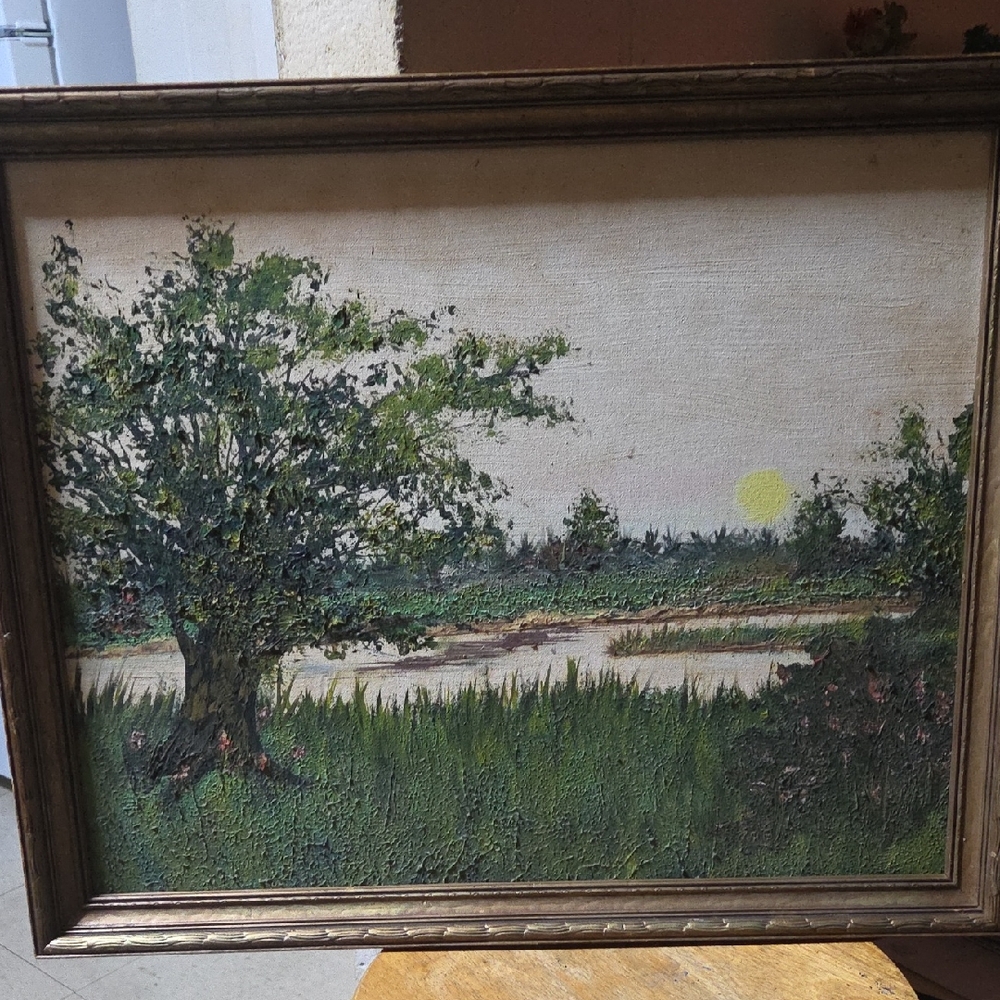 Framed Landscape Art with Green and Brown Tones 17x22